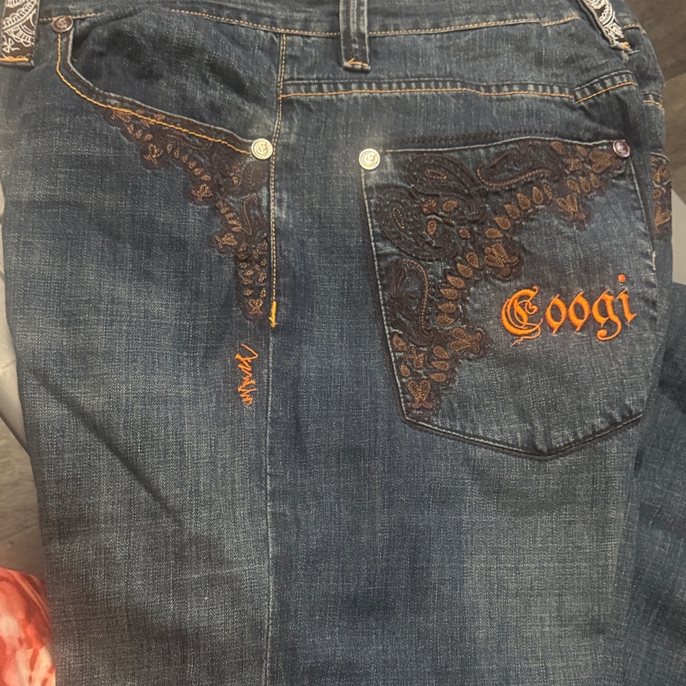 COOGI Men Denim Jeans with Orange Embroidery